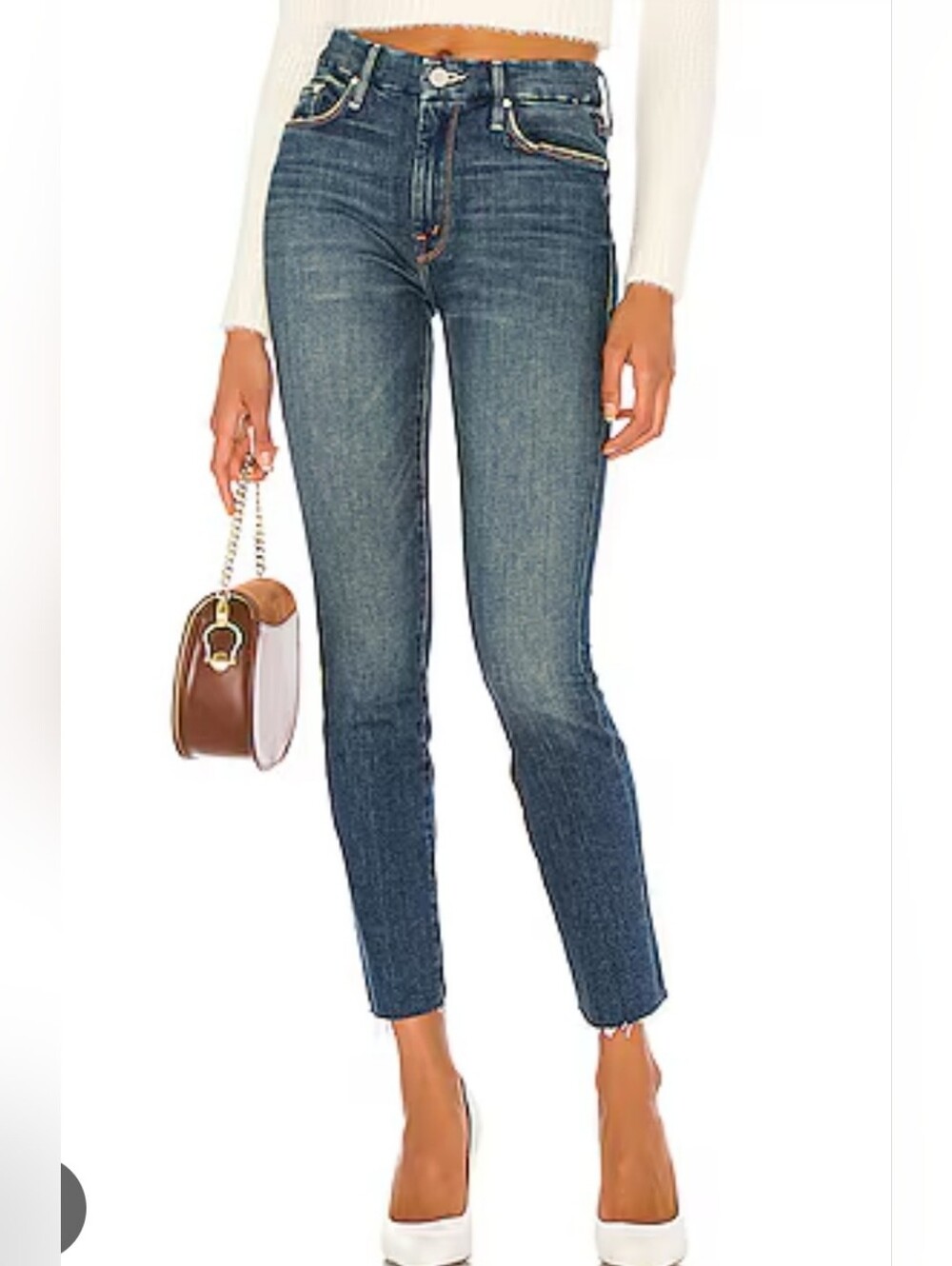 MOTHER High-Rise Slim Straight Jeans in Dark Blue Denim